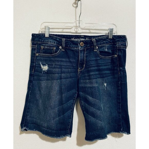 American Eagle Shorts Womens 10 Medium Wash Denim Cutoff Distressed Beachy Boho - Picture 1 of 5